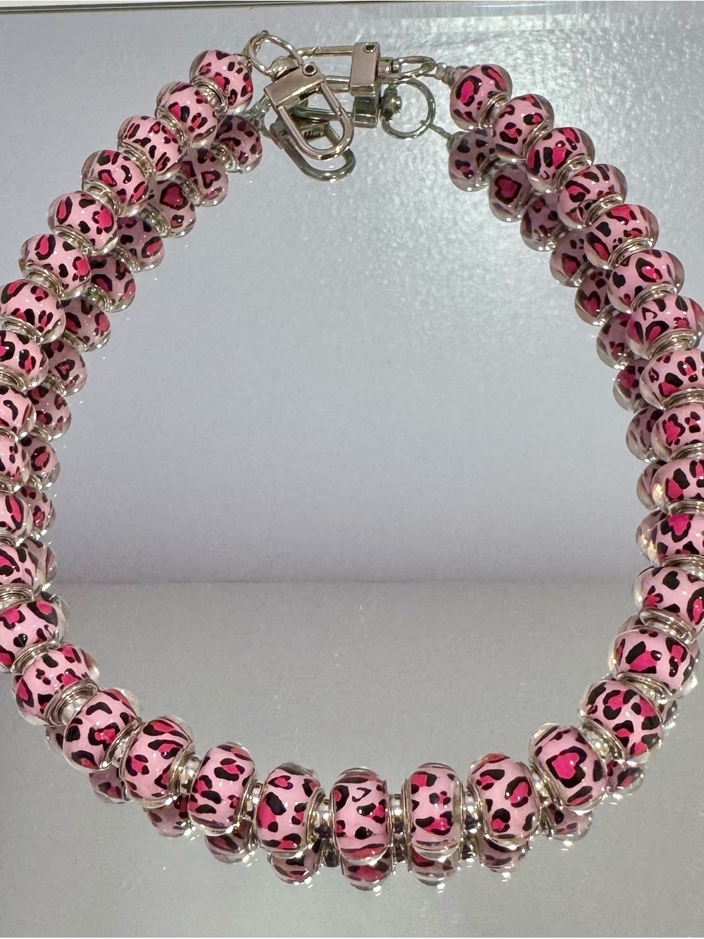 New Pink Leopard Bead Bag Chain 18 inches